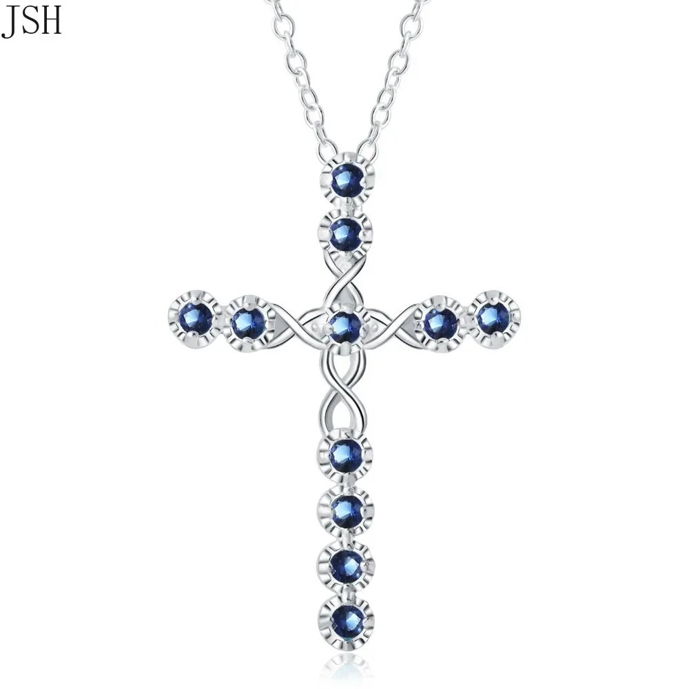 

Hot Wedding 925 Sterling Silver Necklace For Women Luxury Classic Zircon Cyrstal Cross Pendant Jewelry Fashion Cute Party