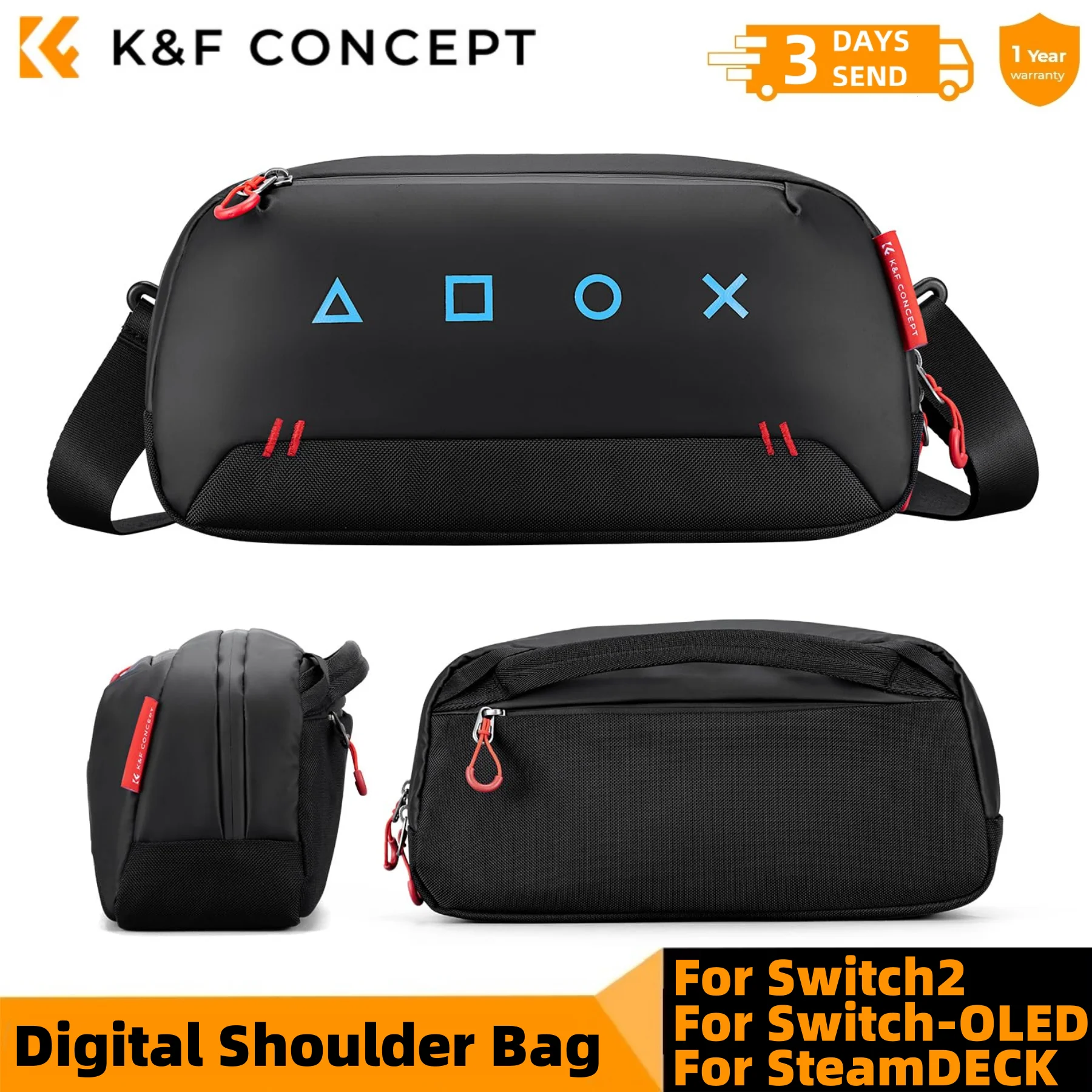 

K&F Concept Portable Storage Shoulder Bag For Switch 2 Carry Case Anti-Scratch Waterproof Travel Bag For Switch OLED SteamDECK