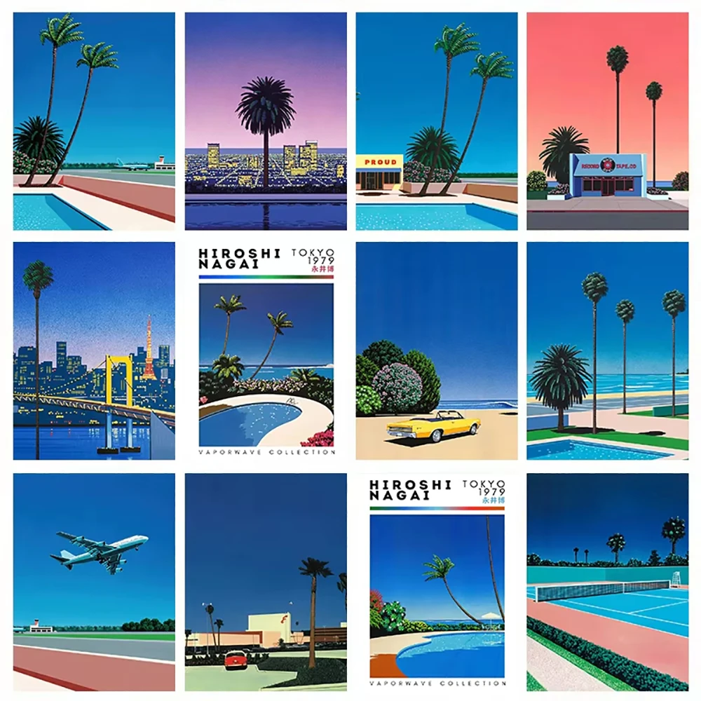 히로시 나가이 Vaporwave 일본 해변 도시 여름  - Home Decor Japandi 리뷰 및 가격