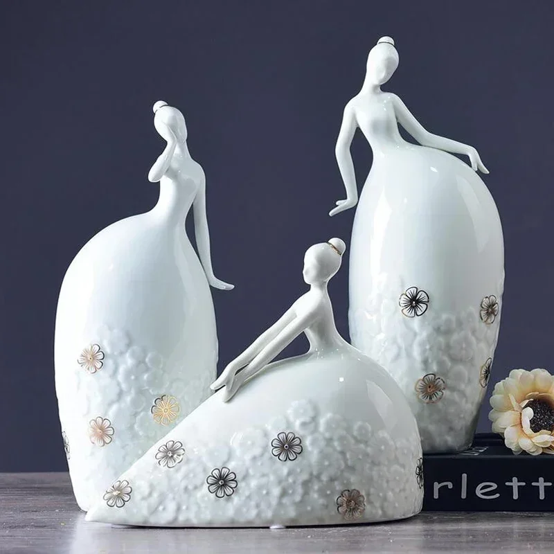 Jingdezhen Ceramic Girl Statues White Enchanting Beauty Figures Adornment Home Furnishing Decoration Crafts Cafe Table Ornaments