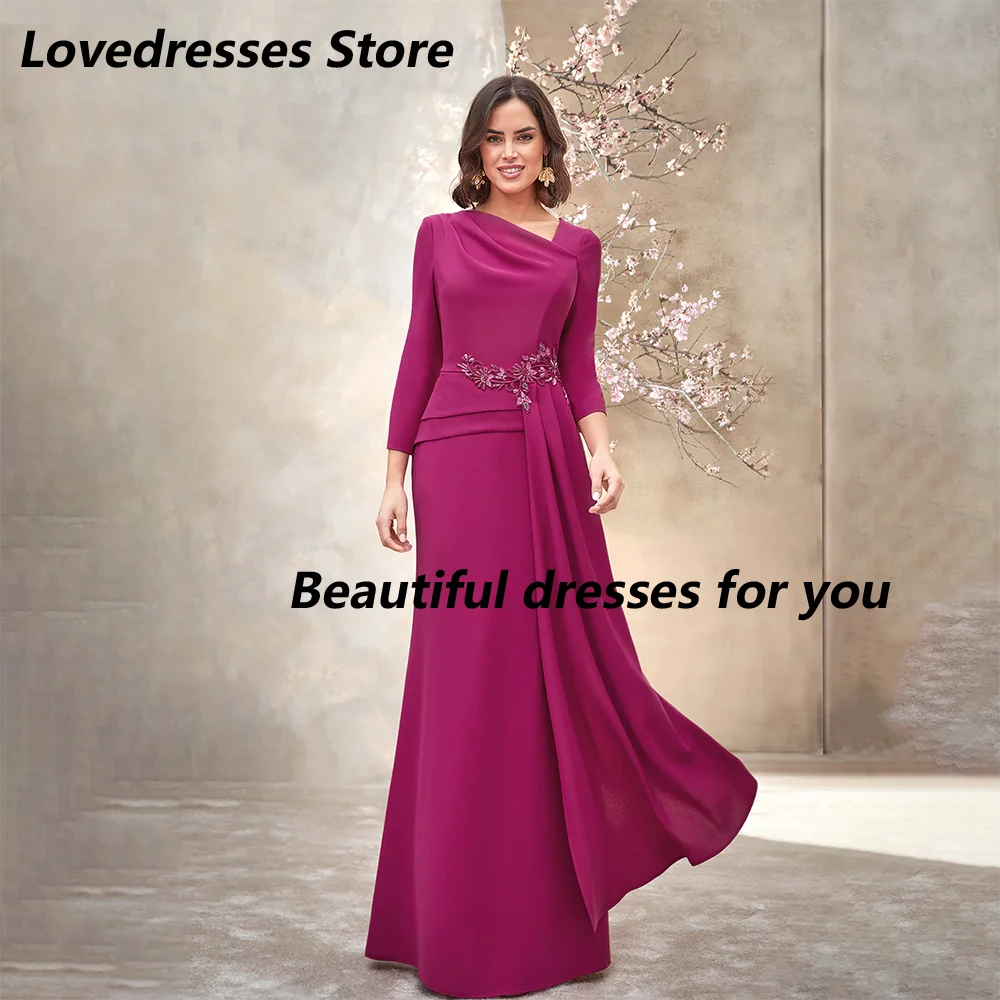 Mother of Bride Dresses for Weddings V-Neck 3/4 Sleeves Party Dress Women Mermaid Floor Length Wedding Guest Gowns Customized