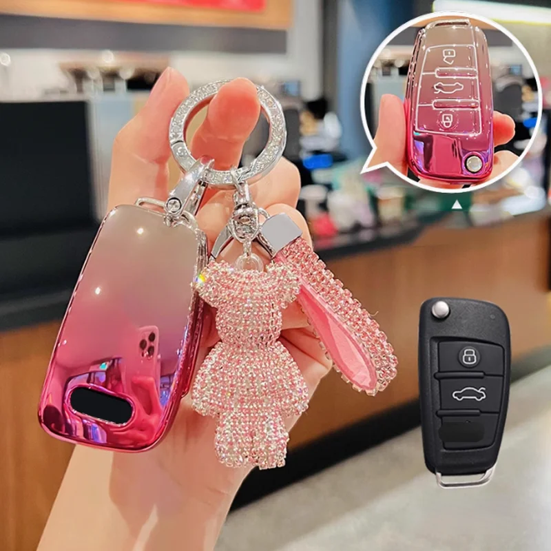 

Fashion Pink Tpu for Audi A1 A3 A6 A6L Q2 Q3 Q7 TTS R8 S6 RS3 Flip Folding Remote Car Key Covers Case Fob Bag Holder Accessories