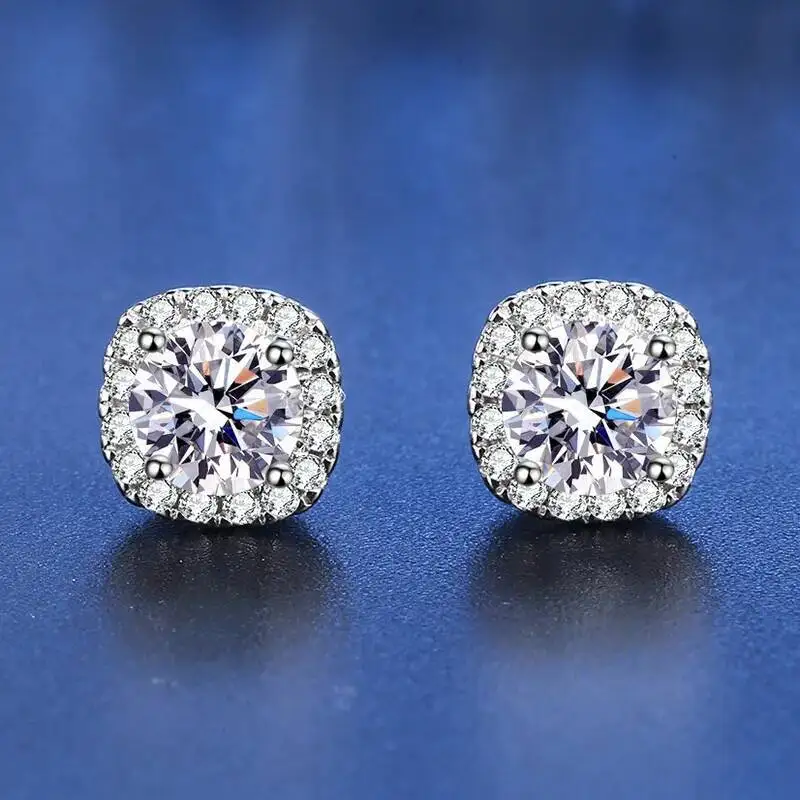 TY Classic 925 Sterling Silver Square Shape Sparkling Moissanite Stud Earrings For Women Delicate Bohemian Fine Jewelry Gift