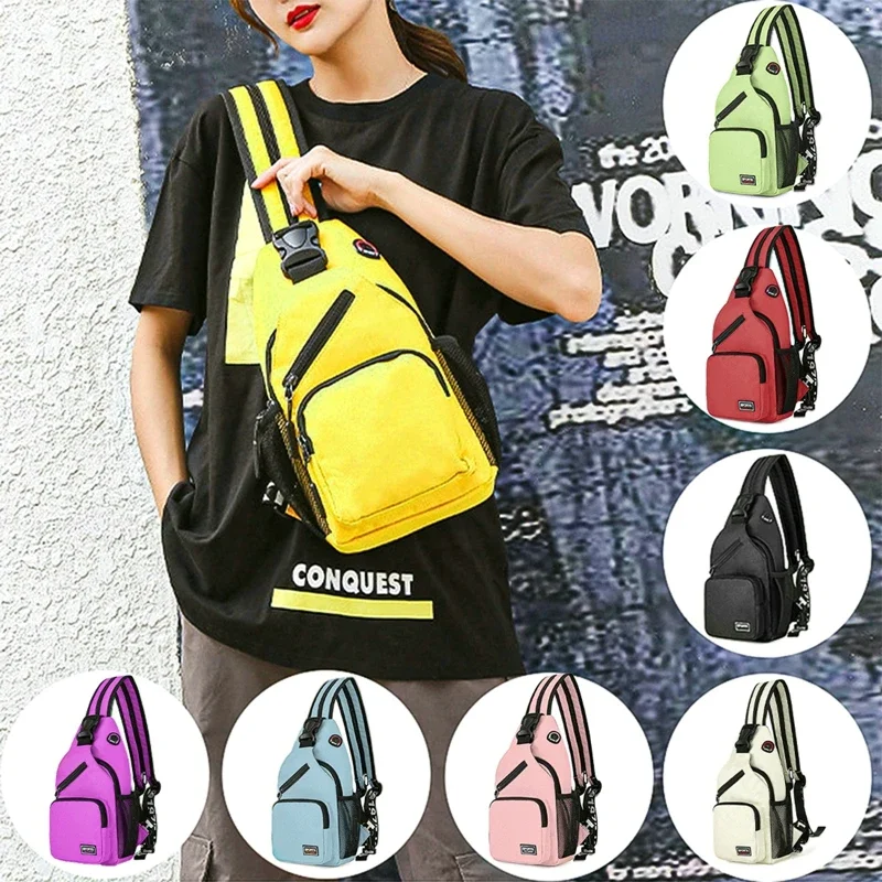 Mochila de lona impermeável para mulheres Bolsa de peito ao ar livre Mochilas de viagem Bolsa monocromática para meninas Bolsa de ombro Moda