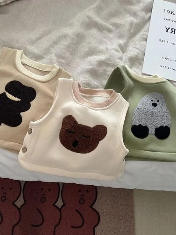 

Cute Cartoon Side-Button Vest for Babies And Toddlers ex Outerwear Autumn Winter Collar Polyester Fiber Outfit
