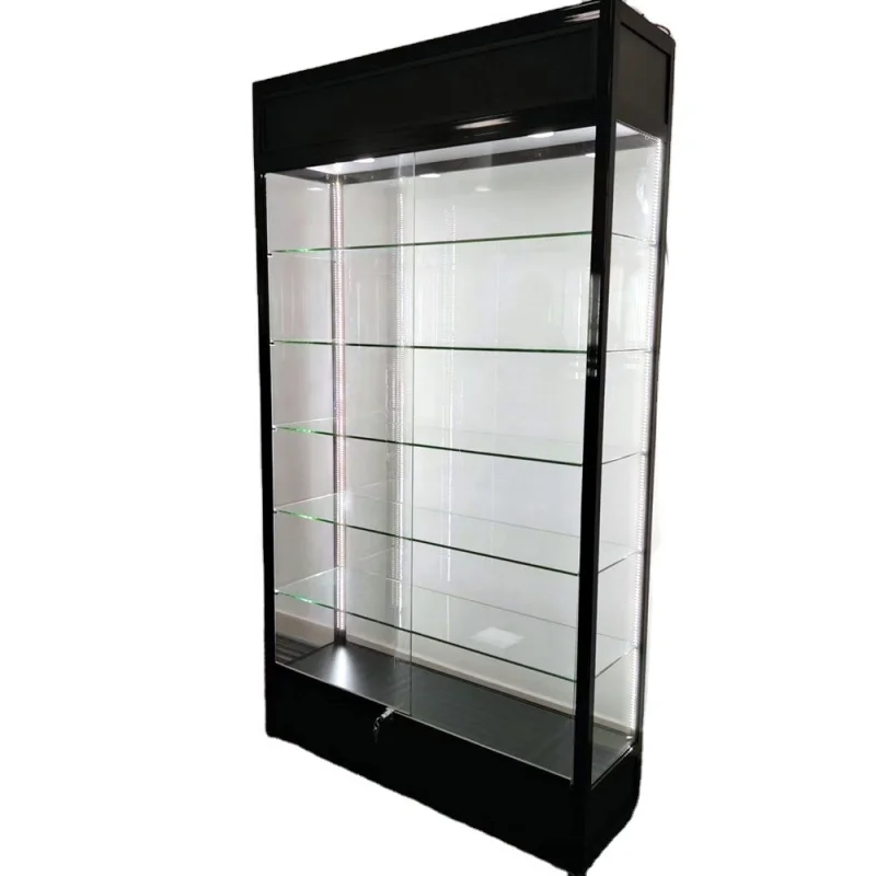 custom.Aluminium Frame Wall Display Cabinet Store Showcase Heavy Duty LED Light Glass Display