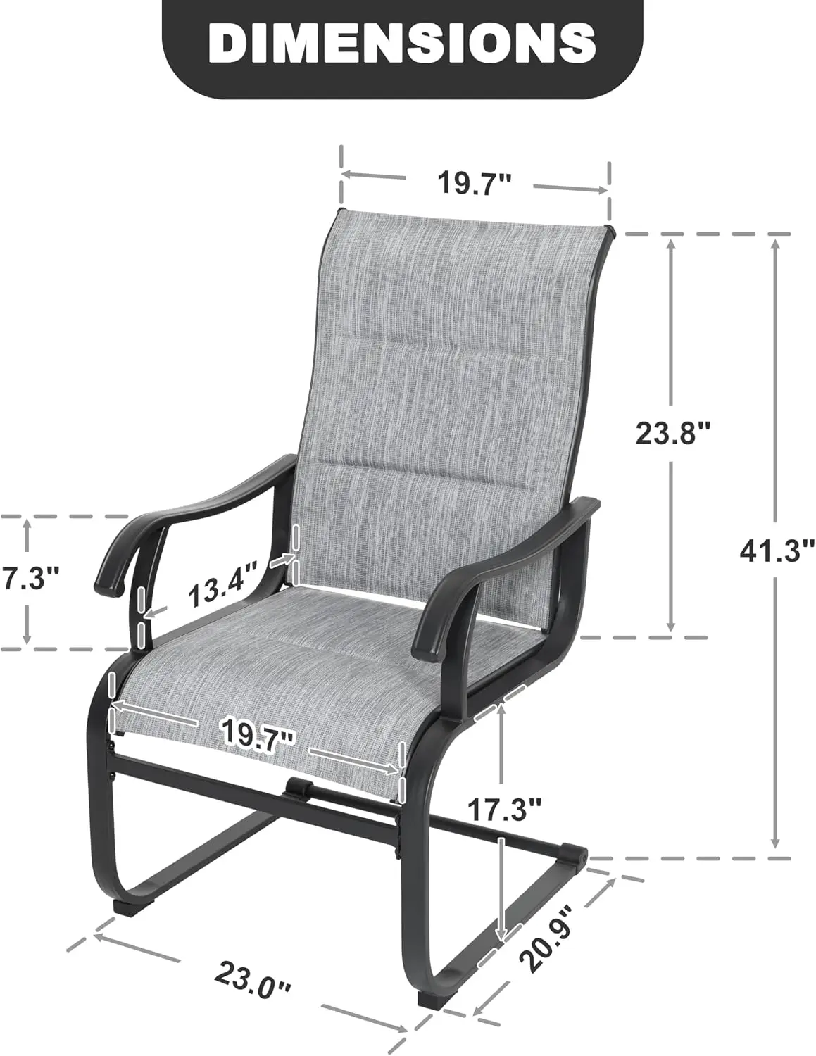 Set of 2 Patio Dining Chairs All Weather Outdoor Padded Textilene Chairs with High Back and Spring Motion Design Breathable