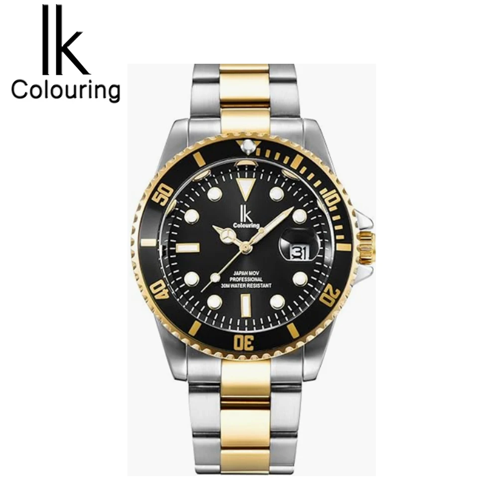 

IK Coloring Calendar Mens Quartz Sport Wristwatches 2025 Top Luxury Brand Design Bezel Waterproof Golden Stainless Steel Watches