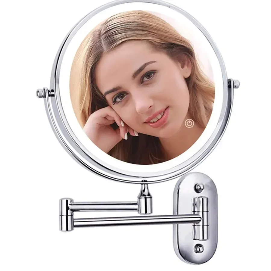 

8 Inch Makeup Mirror Matte Rose Gold Magnifying Double Side USB Charging Bathroom 3 Color Light