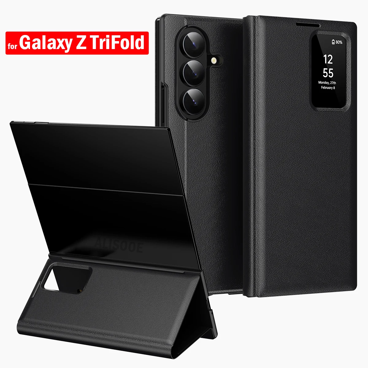 Leather Flip Cover for Samsung Galaxy Z TriFold Tri Fold Case Wallet Smart View Window S-View Phone Cases Funda