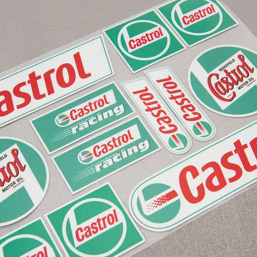 Aceites de castrol, patrocinador de carreras, calcomanías para motocicleta y coche, pegatinas para casco, juego laminado para Suzuki, Honda,