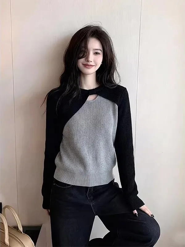 

Вязаная базовая футболка для женщин, весенняя коллекция, премиум-класс, с красивым ажурным дизайном, в корейском стиле