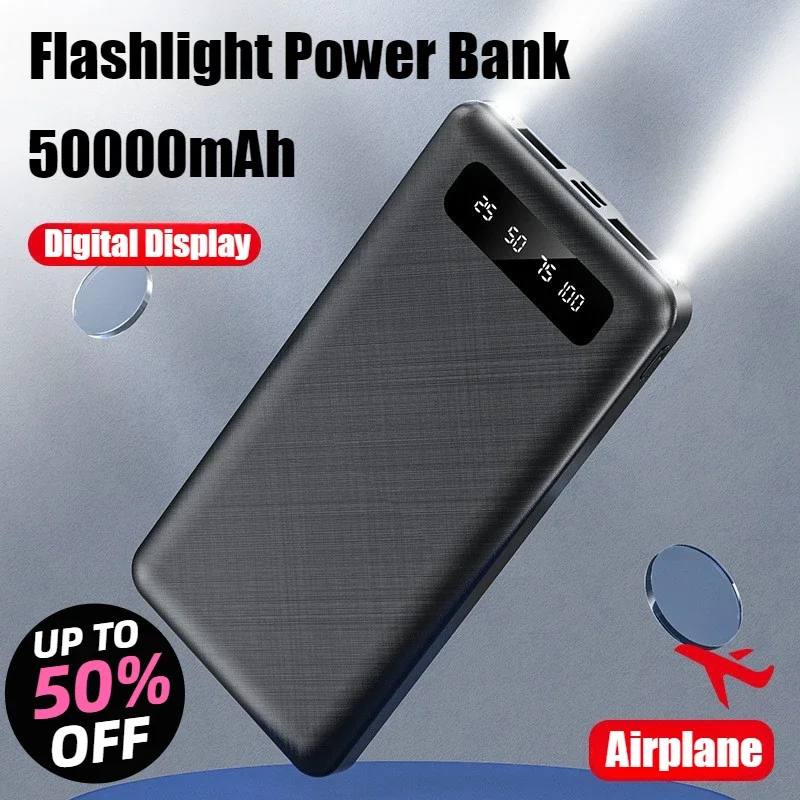 

2025 New Creative Mini Convenient Digital Display Portable Power Bank 50000mAh Battery Charger Cases for iPhone Samsung Xiaomi