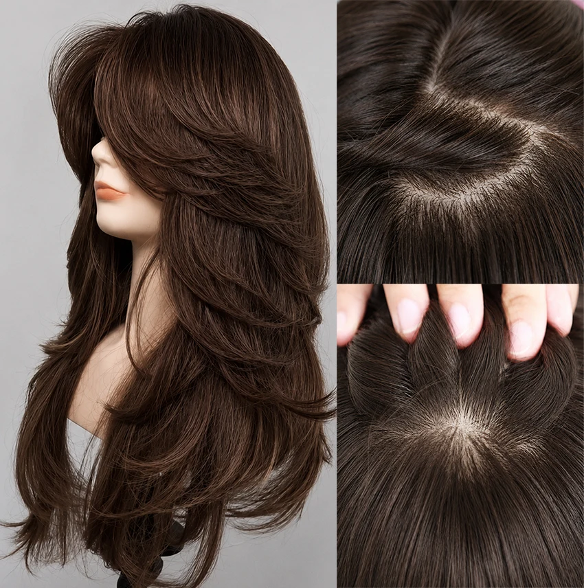 Peluca de cabello humano real ondulada de 24 pulgadas, base de seda de 15x15 cm, frontal PU, línea de cabello natural, look realista 2