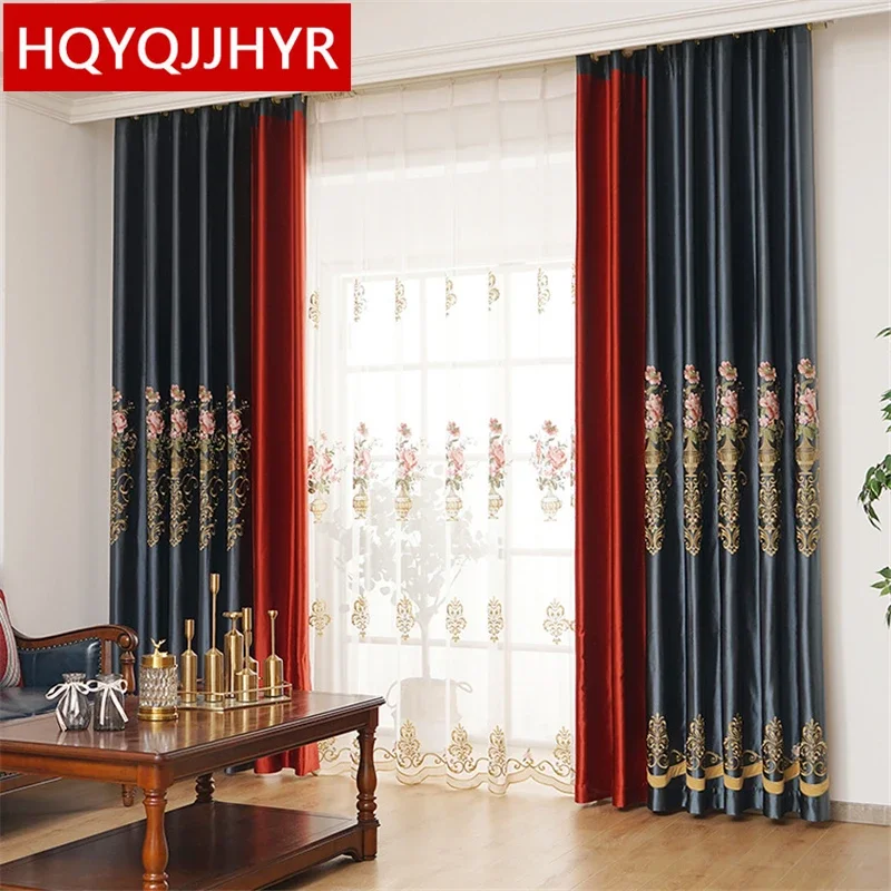 

European top luxury embroidered blackout curtains for living room high quality decorative curtains for bedroom hotel apartment