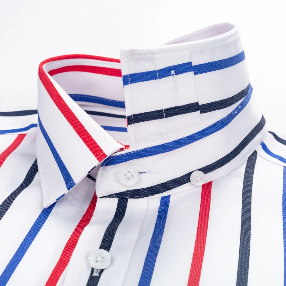 Camisa masculina de algodão puro, camisa social listrada resistente a rugas com manga comprida em bloqueio de cor para homens, camisa casual com