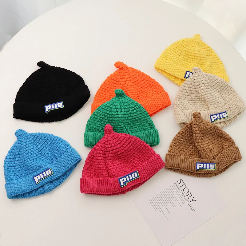 Children's hat autumn winter Korean ins wool hat boys and girls baby cute pacifier hat warm pullover knitted hat