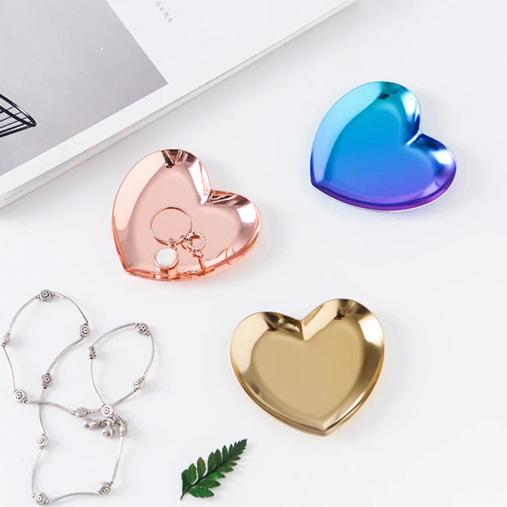 

2PCS Heart Jewelry Trays Metal Ring Dishes Earrings Trinket Tray For Women Storage Plates Women Bedroom Decor Gifts