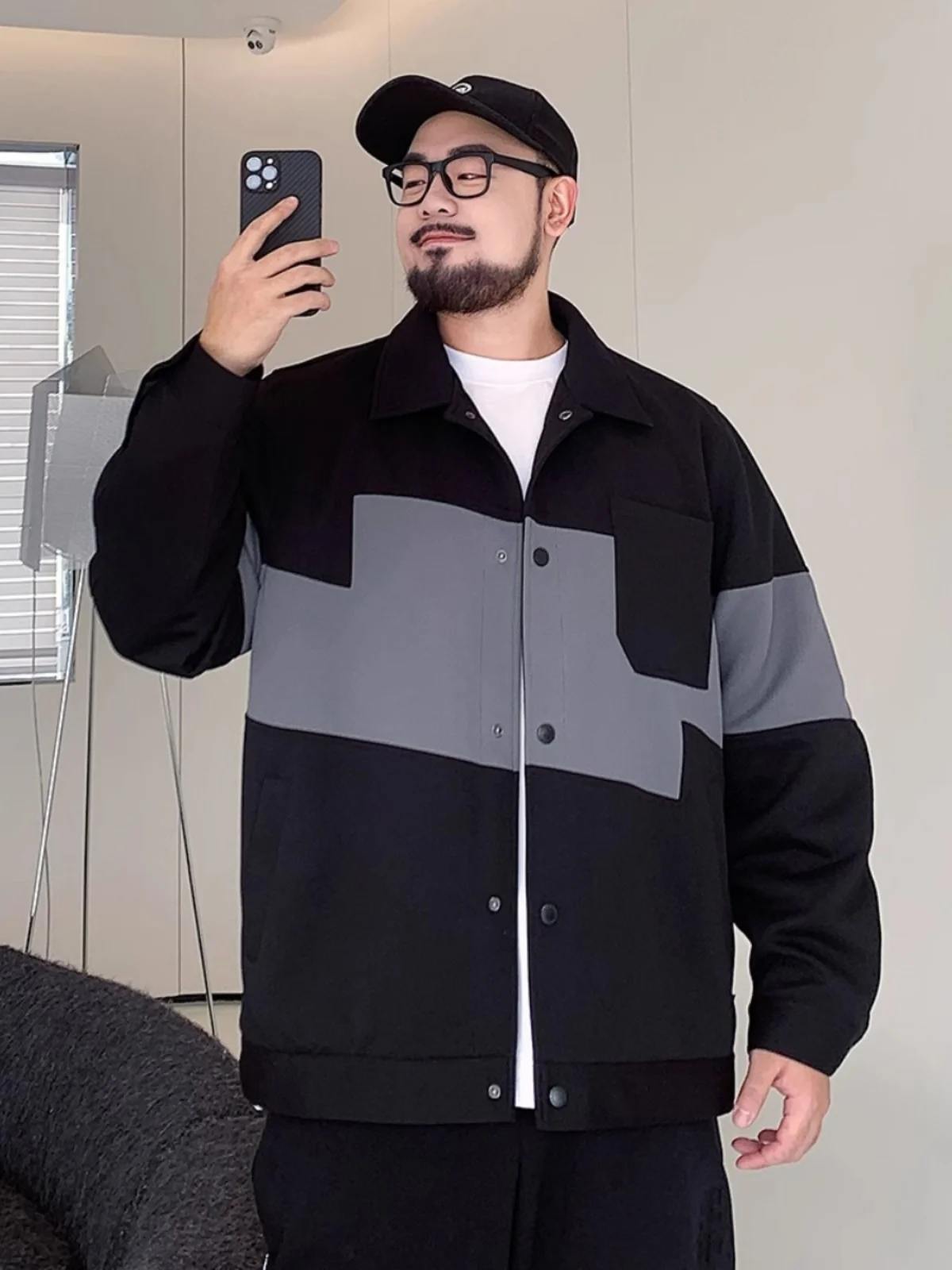 

plus Size Men's Casual Patchwork Jaet Loose Fit Baseball Sle Spring Autumn Outerwear Polyester Fiber Long Sve Coat