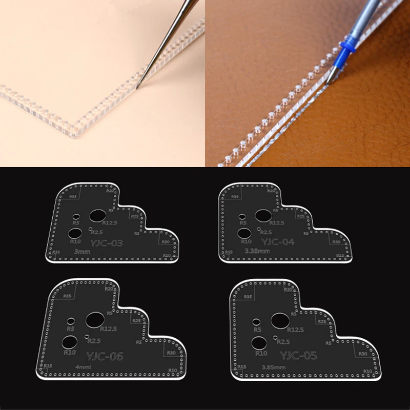 YOMDID Multifuctional Ruler Circle Corner Hole Cutting Template Acrylic Stitching Stencil Handcraft DIY Leather Template Durable