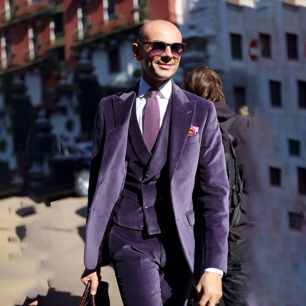 

Luxury Men 3 Pieces Jacket Pants Vest Velvet Blazer Set High-end Formal Occasion Male Chic Outfits Terno Masculino Completo