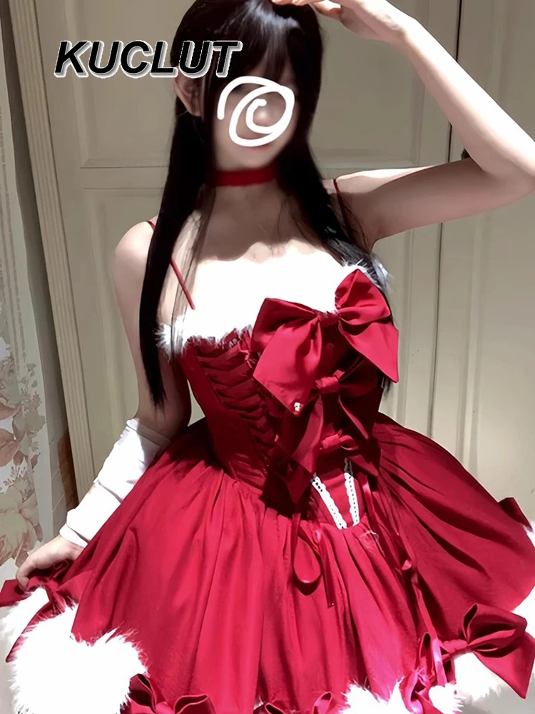 Robe bonito doce menina atmosfera cosplay roupas capa casaco inchado vestido de princesa ano novo roupa vermelha para mulher outono inverno