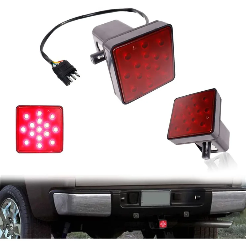 15-LED Brake Light Trailer Hitch Cover Fit Towing & Hauling Black Red Lens Tow Hitch Driving & Brake Lamp Car Led Lights