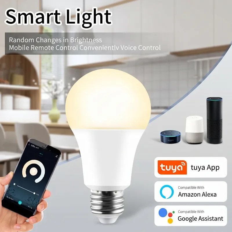 

Tuya WiFi Smart Bulb AC 230V 8W LED Dimmable Bulb Supports APP and Voice Control, Compatible with Alexa and Google Home E27