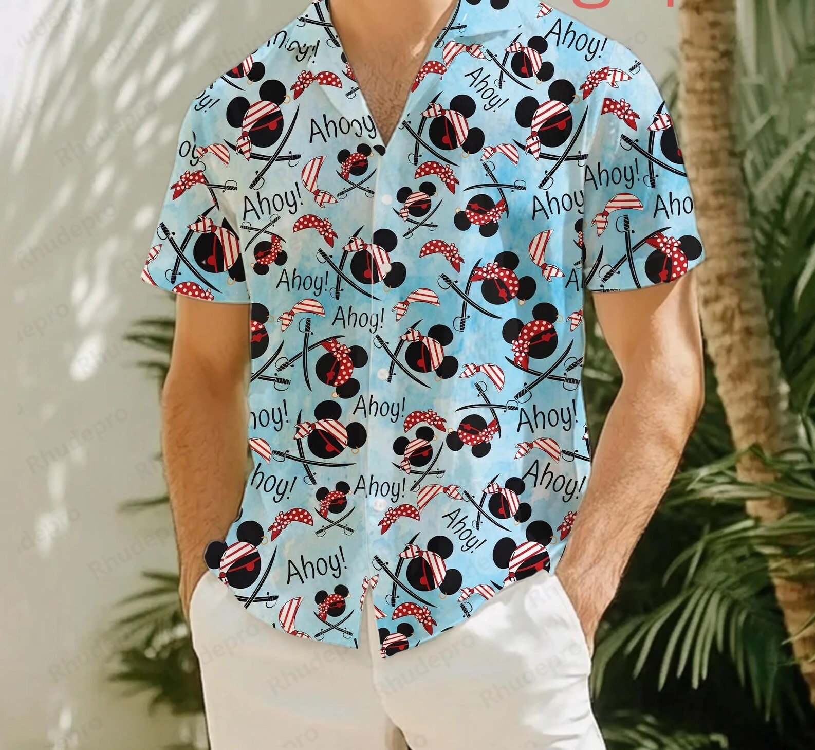 

Гавайская рубашка Disney с Микки Маусом, круизным пиратом, мужские и женские детские рубашки с короткими рукавами, летние повседневные пляжные рубашки для отдыха, топы