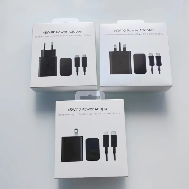 

Зарядное устройство для Samsung 45 Вт, адаптер для супербыстрой зарядки в ЕС, США, Великобритании для Galaxy S25 S24 S23 S22 S21 S20 Note 20 Ultra 10+ Z Flip Fold 7 6