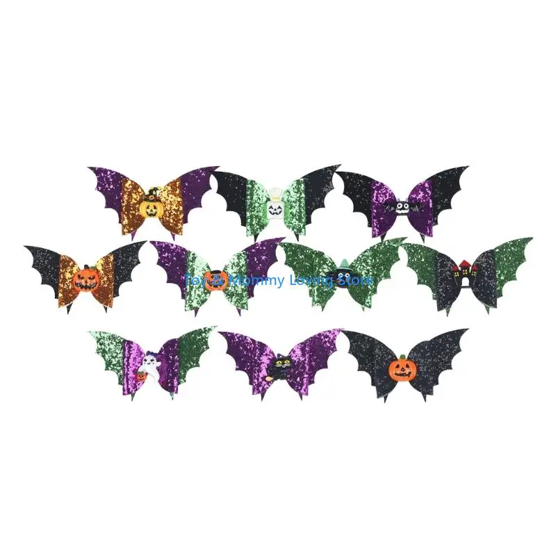 

Y1QF Colorful Halloween Hair Bows Clips for Girls Hair Pins Double Layer Bat Wing Halloween Hair Accessories for Toddlers