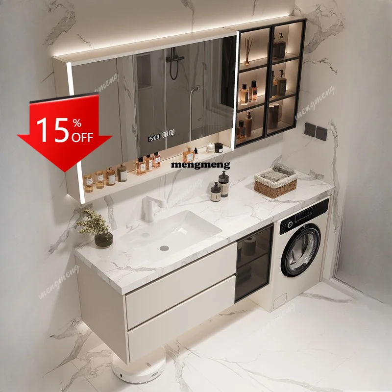 

F178 Luxury furniture Modern simple balcony washing machine integrated cabinet combination rockslab bathroom cabinet toilet wash