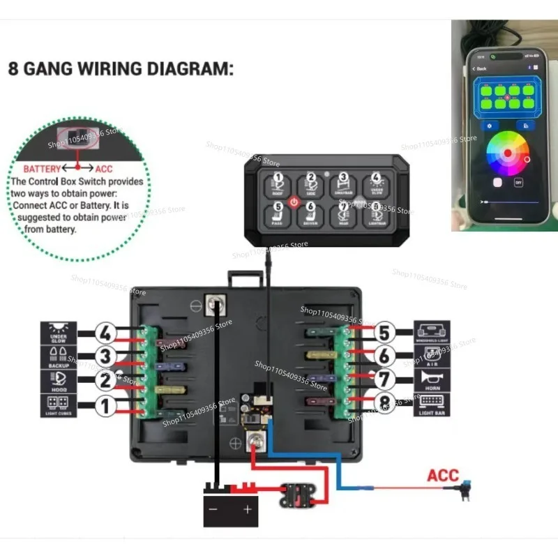 Switch Surface Touch Switch Control RV Off-road Modification 8-way Assembly with Relay Box