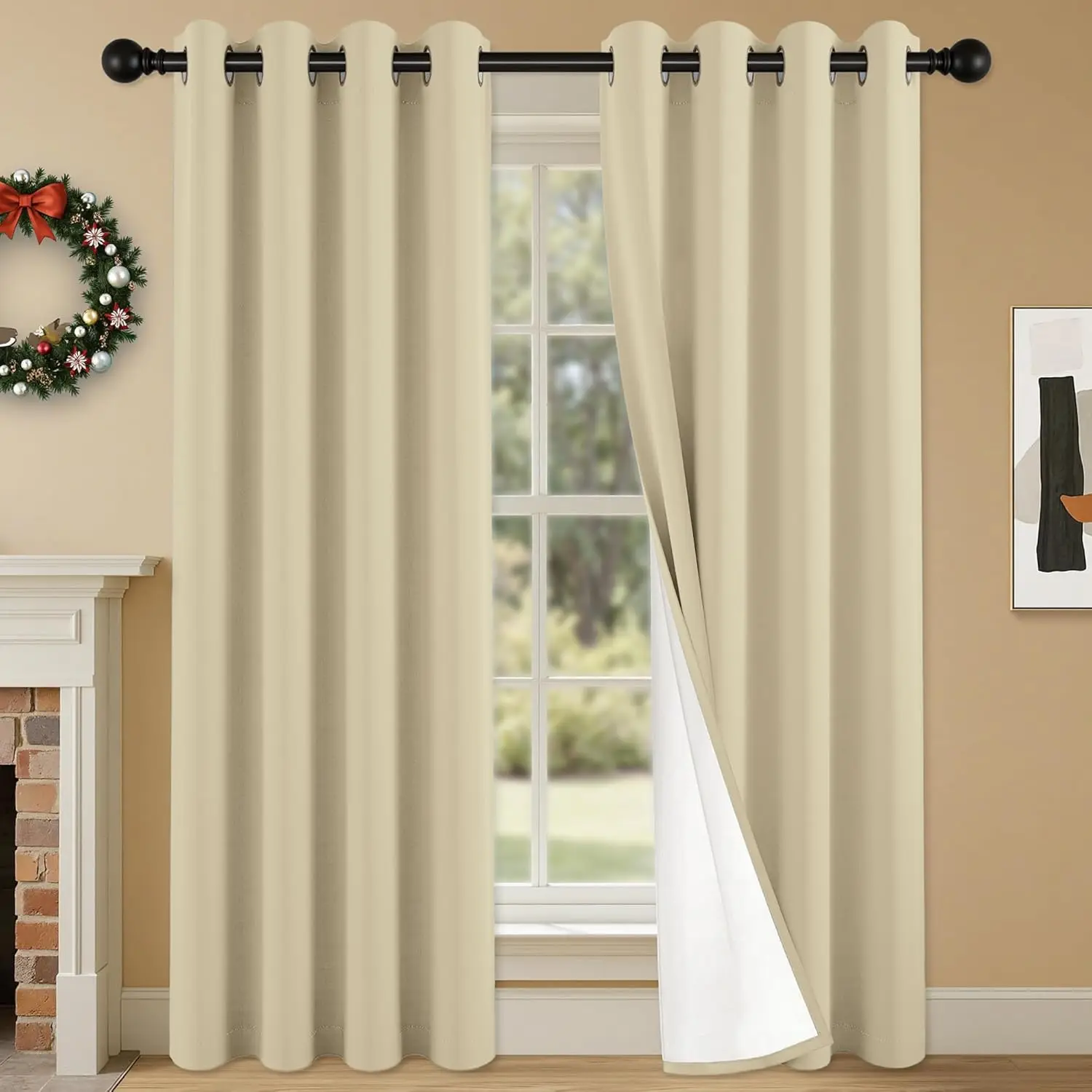 

4 Panels 100% Blackout Curtains, Lightweight Thermal Drapes for Bedroom Living Room, 54x84 Inches, Beige