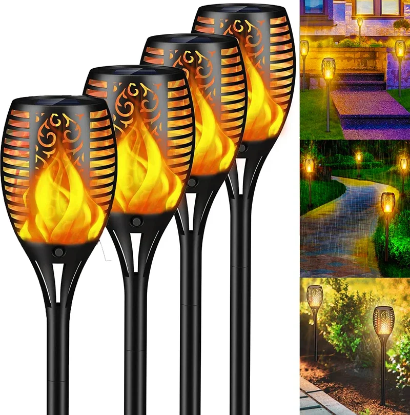 10PACK 96LED Solar Lights Outdoor Garden Solar Flame Lights with Flickering Dancing Lights IP68 Waterproof Solar Powered Lights