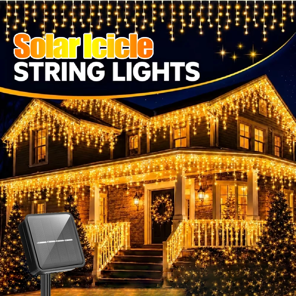 Outdoor Christmas Decoration Solar-Powered Icicle Lights with 97/163/217 Leds for Eaves Wedding Holiday Decorative Lighting