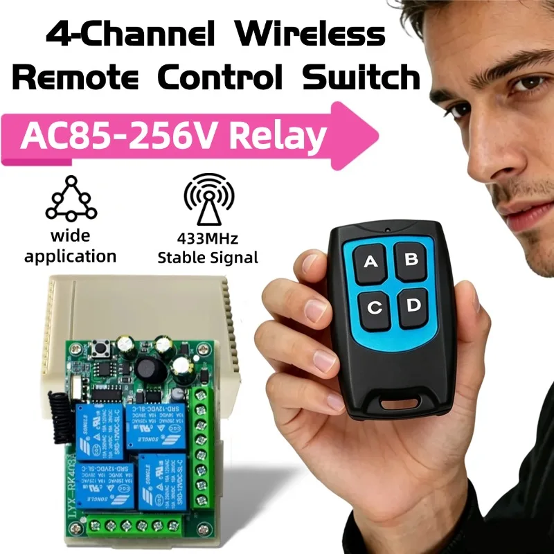 433Mhz Universal Wireless Remote Control AC110V 220V Relay 4CH Module Receiver 4B Transmitter For Garage Door Gate Motor Light