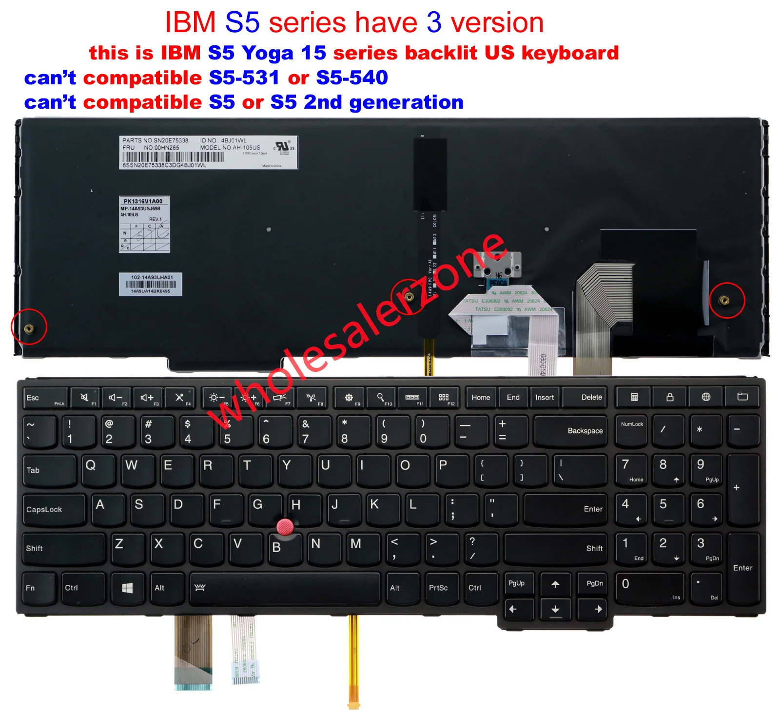 

New for IBM Lenovo THINKPAD S5 Yoga 15 Series MT 20DQ 15.6 inch series laptop US layout backlit keyboard 04X6394
