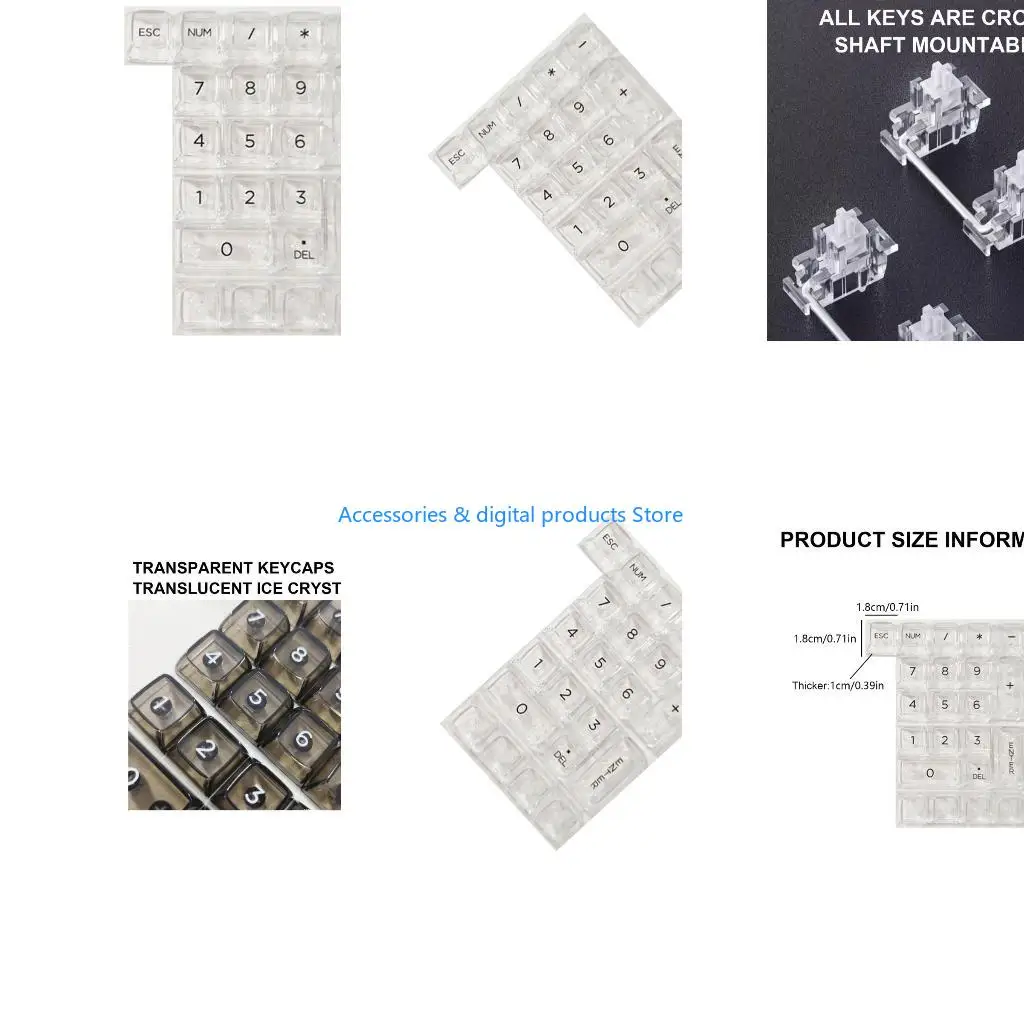 77JD 22Piece Ice Effect Light Through Keycaps for Number Pads Easy Install MX Keycap Upgrade Typing Experience
