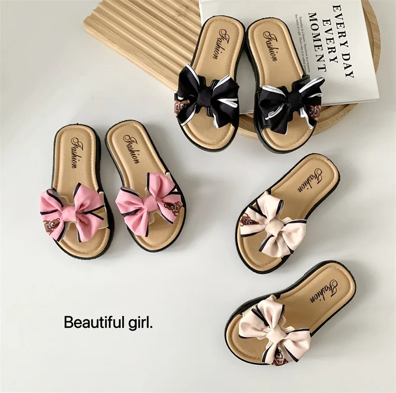 2026 New Summer Kids Girls Slippers Soft Sole Non-slip Bow Toddler Princess Slide Sandals Summer Beach Baby Shoes - view 2