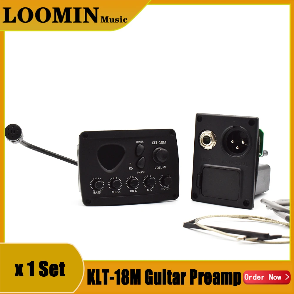 KLT-18M 3 Band Acoustic Guitar EQ Phase Tuner and Microphone Piezo Pickup for 6 Strings Wooden Guitar