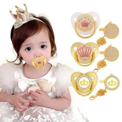 Five pointed star baby pacifier BPA free fashionable rhinestone baby silicone nipple with nipple clip