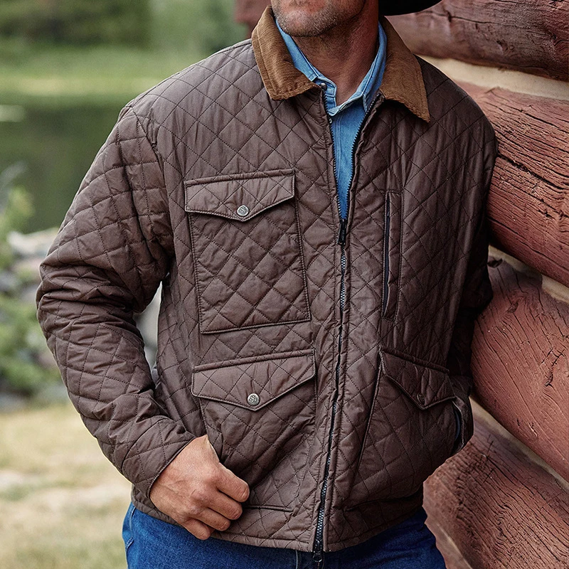 Outdoor Mens Jacket Coat Spring Vintage Contrast Color Patchwork Lapel Jackets Men Daily Casual Slim Zip-up Textured Outerwear