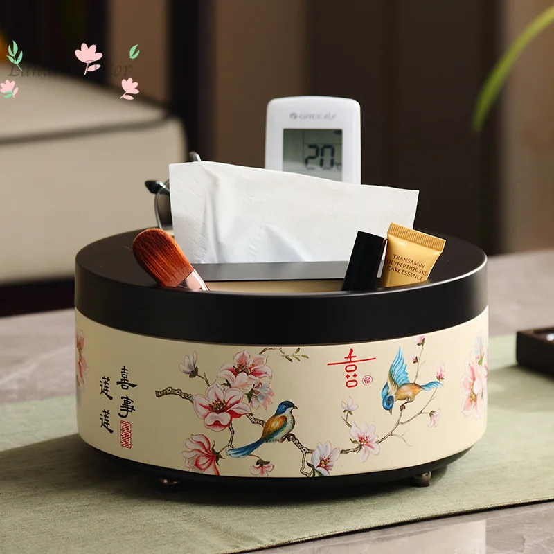 New Chinese tissue box ornament dining table retro decoration creative round with storage pumping carton