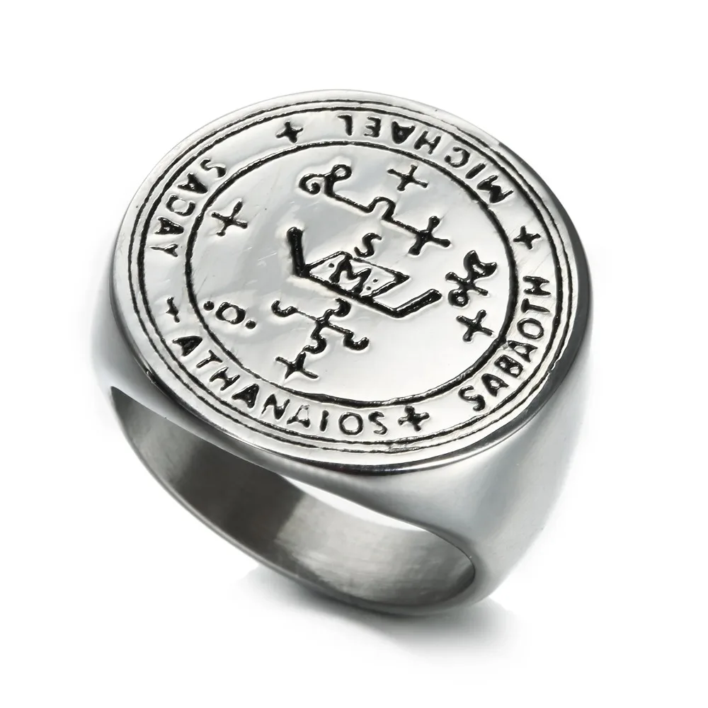 Archangel Solomon\'s Rings Amulet Symbol Stainless Steel Finger for Men Him StarofDavid Jewelry US Size 7-14