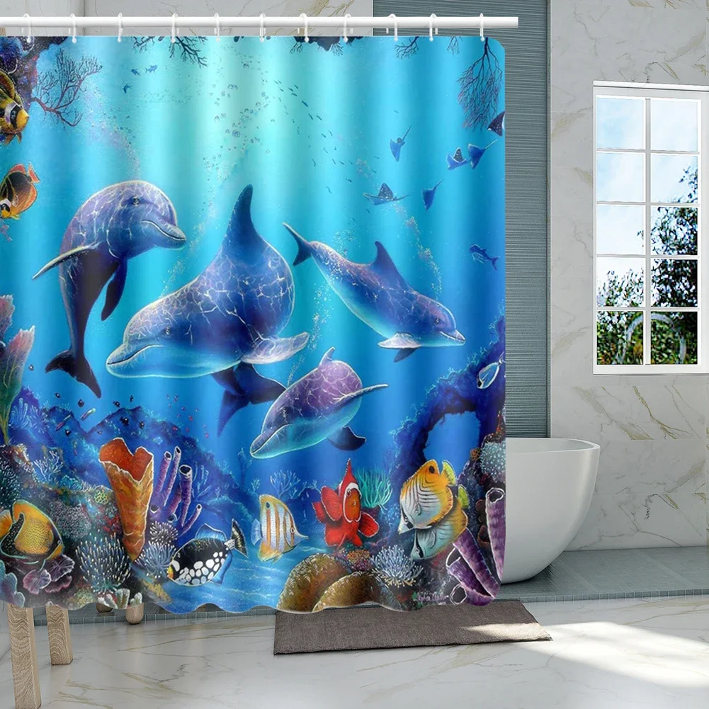 Cortina de ducha tela impermeable – Diseño oceánico anti-moho - imagen 5