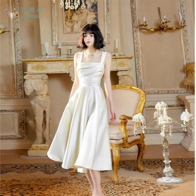 Estilo francês minimalista retro branco camisola a linha fino ajuste cintura cinched vestido de noite para socialites reunindo vestido de noite