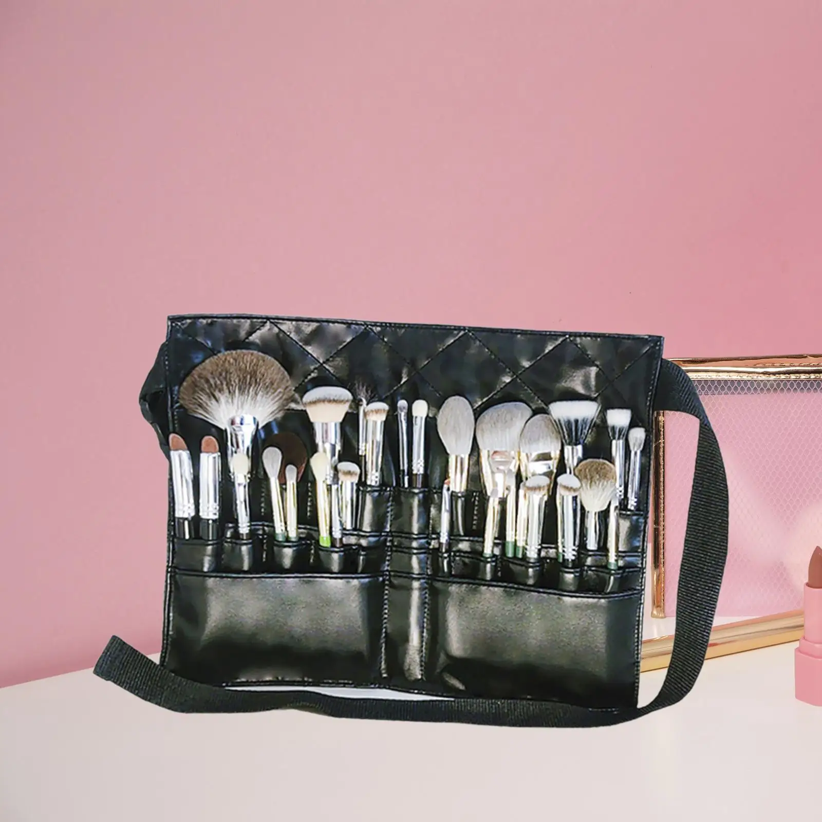 Bolsa de brochas de maquillaje con cinturón, práctica bolsa de brochas cosméticas para mujeres principiantes