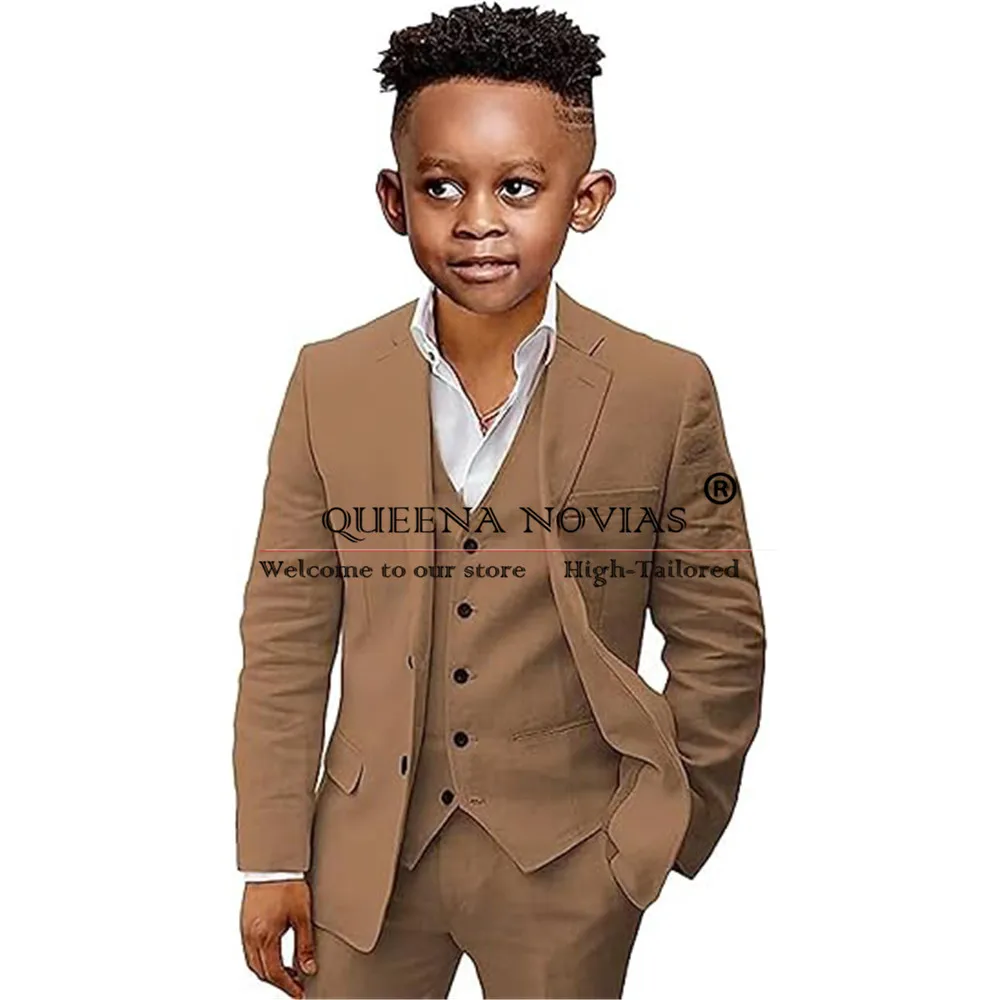 Summer Linen Boys' Attire Suits 3 Piece Formal Party Children Wedding Tuxedos Tailored Kids Birthday Traje De Vestir Para Niño