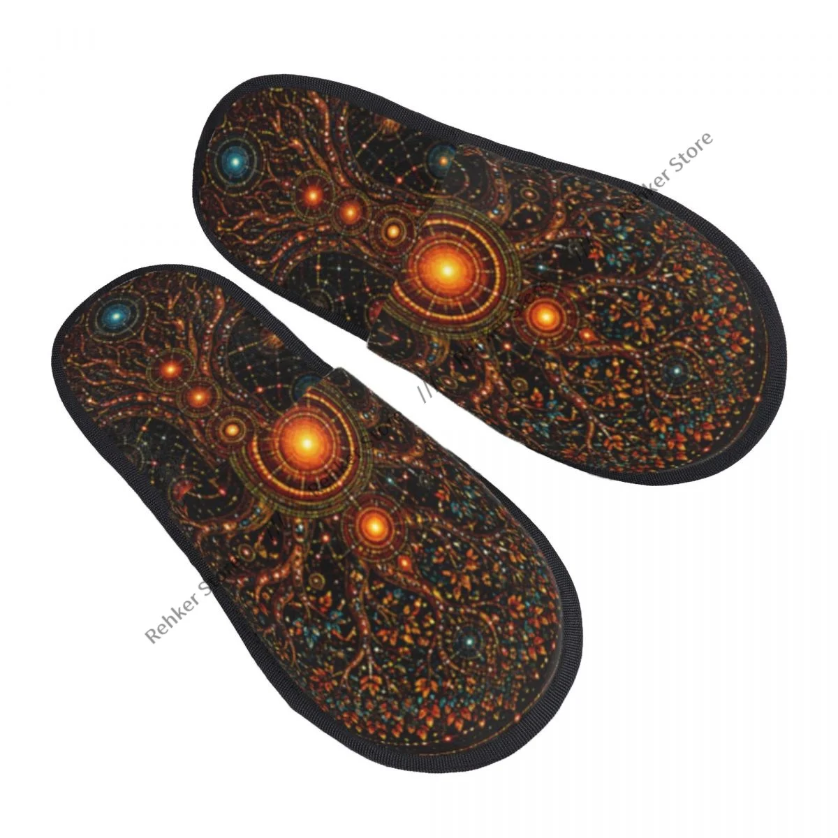 Soft Slippers Mystical Tree Of Life With Dot Art Mandala Pattern Non-Slip Floor Indoor Home Furry Slippers Shoes For Bedroom